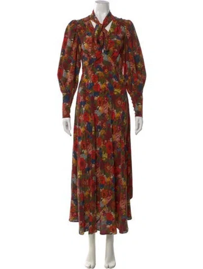 Pre-owned Doen Silk Long Dress In Red