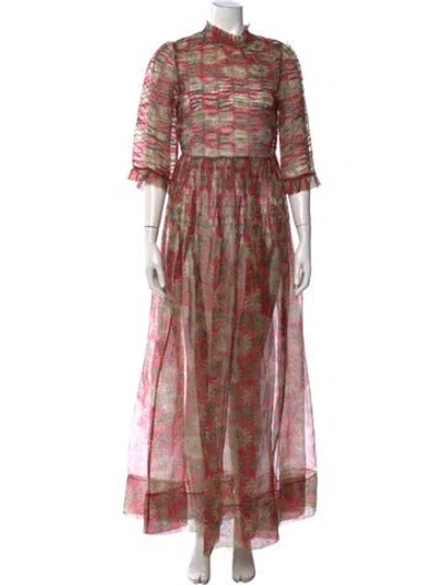 Pre-owned Doen Silk Long Dress In Red