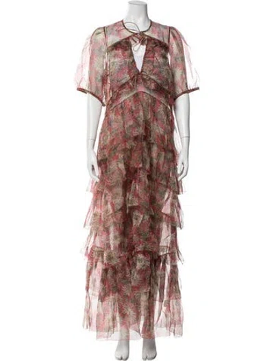 Pre-owned Doen Silk Long Dress In Red