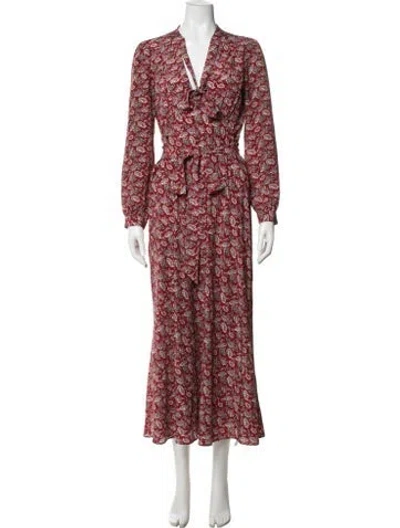 Pre-owned Doen Silk Long Dress In Red