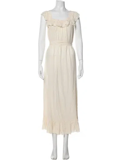 Pre-owned Doen Silk Long Dress In White