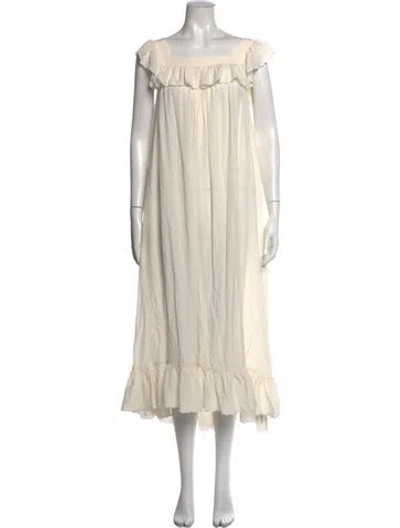 Pre-owned Doen Silk Long Dress In White