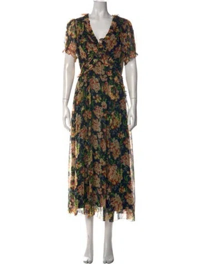 Pre-owned Doen Silk Long Dress In Yellow