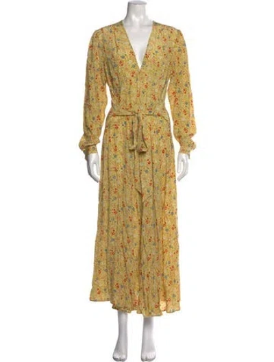 Pre-owned Doen Silk Long Dress In Yellow