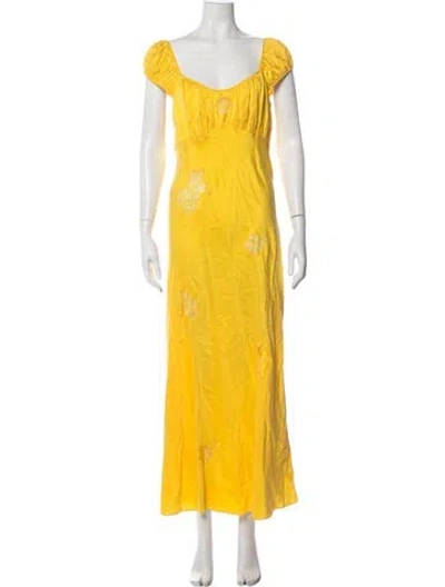 Pre-owned Doen Silk Long Dress In Yellow