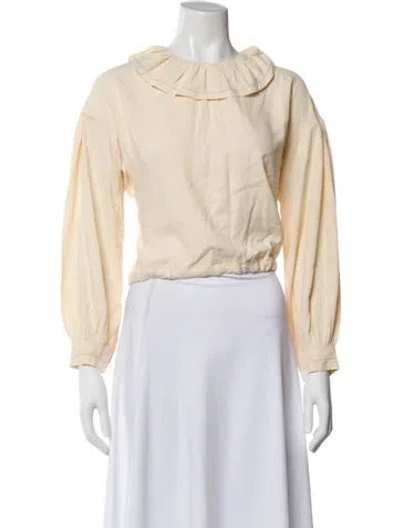 Pre-owned Doen Silk Long Sleeve Blouse W/ Tags In Neutral