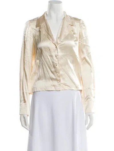 Pre-owned Doen Silk Long Sleeve Blouse W/ Tags In Neutral