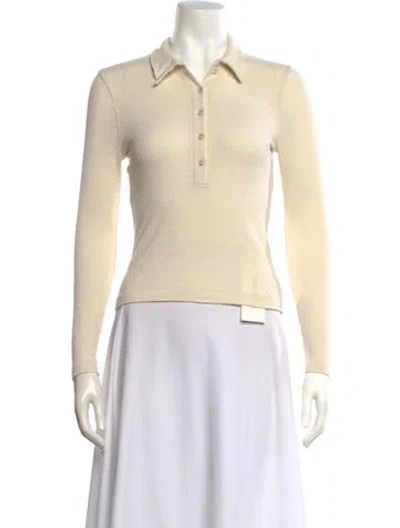 Pre-owned Doen Silk Long Sleeve Polo In Neutral