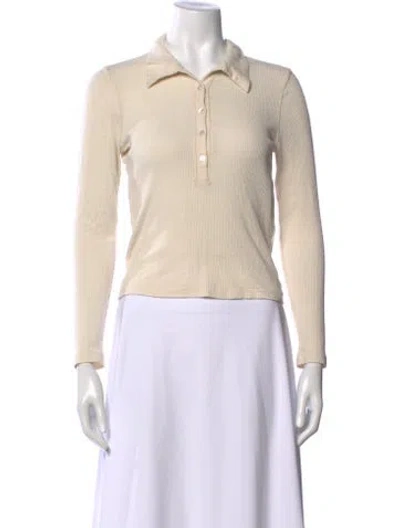 Pre-owned Doen Silk Long Sleeve Polo In Neutral