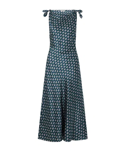 Doen Silk Midi Dress In Blue