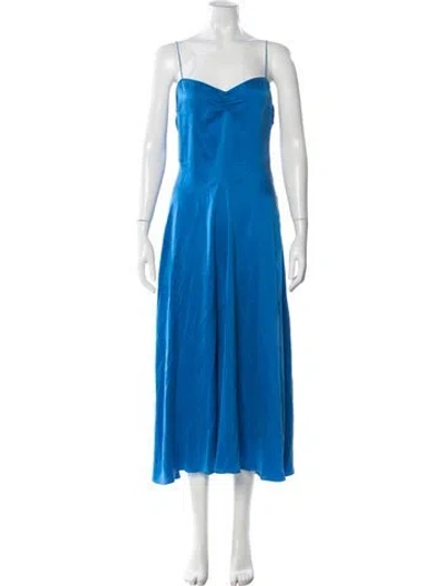 Pre-owned Doen Silk Midi Length Dress In Blue
