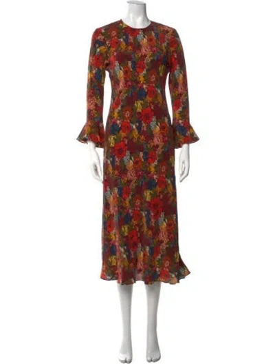 Pre-owned Doen Silk Midi Length Dress In Blue/red