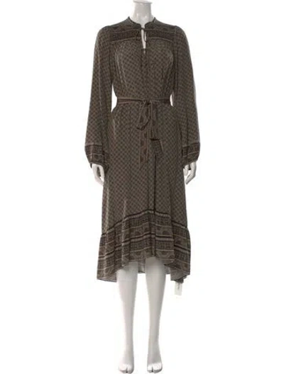 Pre-owned Doen Silk Midi Length Dress In Brown
