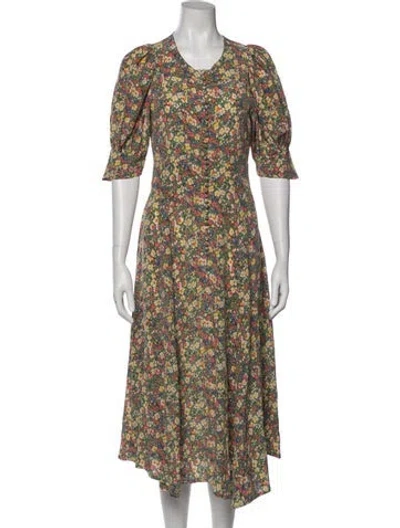 Pre-owned Doen Silk Midi Length Dress In Green