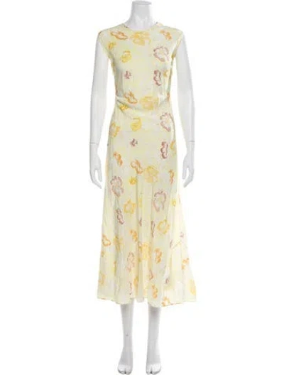 Pre-owned Doen Silk Midi Length Dress In Yellow