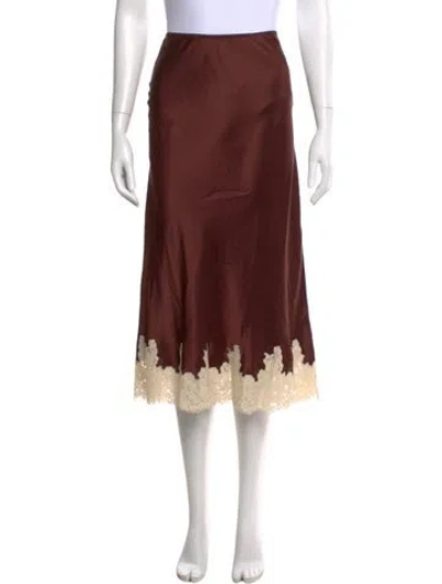 Pre-owned Doen Silk Midi Length Skirt In Brown
