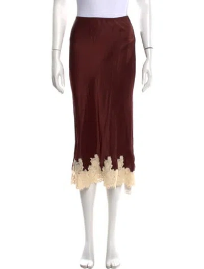 Pre-owned Doen Silk Midi Length Skirt In Brown