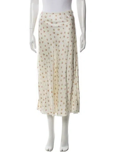 Pre-owned Doen Silk Midi Length Skirt In White