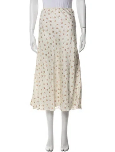 Pre-owned Doen Silk Midi Length Skirt In White