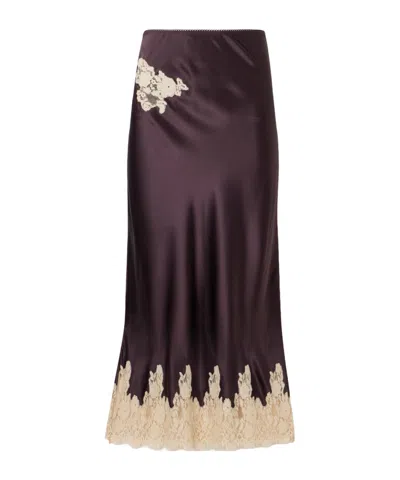 Doen Lace-trimmed Silk-satin Midi Skirt In Purple