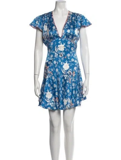 Pre-owned Doen Silk Mini Dress In Blue