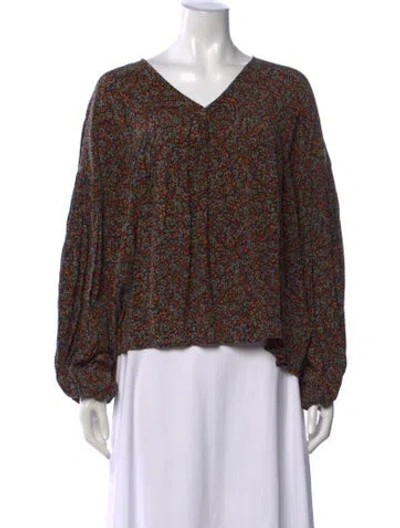 Pre-owned Doen Silk Paisley Print Blouse In Black