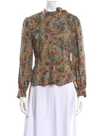 Pre-owned Doen Silk Paisley Print Blouse In Green