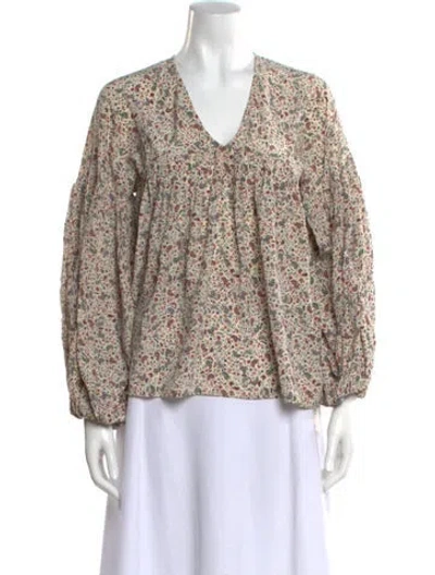 Pre-owned Doen Silk Paisley Print Blouse In Neutral