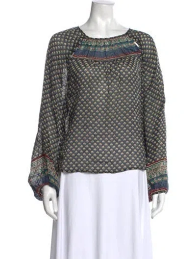 Pre-owned Doen Silk Printed Blouse In Black