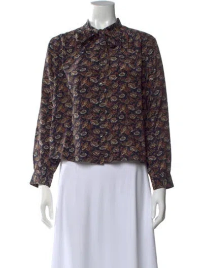 Pre-owned Doen Silk Printed Blouse In Blue