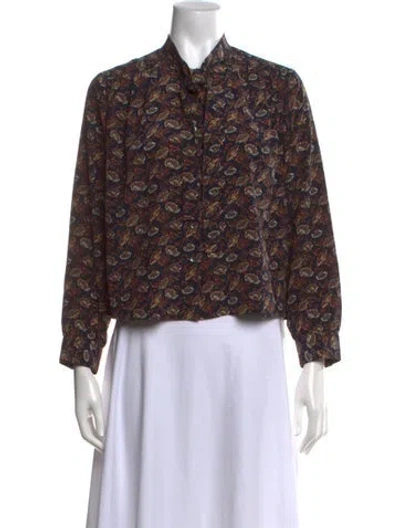 Pre-owned Doen Silk Printed Blouse In Blue