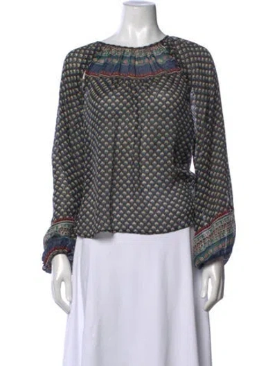 Pre-owned Doen Silk Printed Blouse In Blue