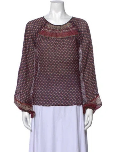 Pre-owned Doen Silk Printed Blouse In Blue