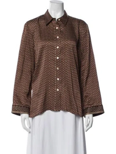 Pre-owned Doen Silk Printed Blouse In Brown