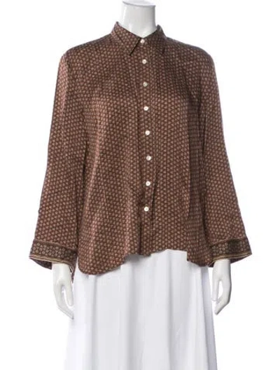 Pre-owned Doen Silk Printed Blouse In Brown
