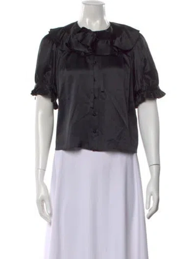 Pre-owned Doen Silk Short Sleeve Blouse In Black