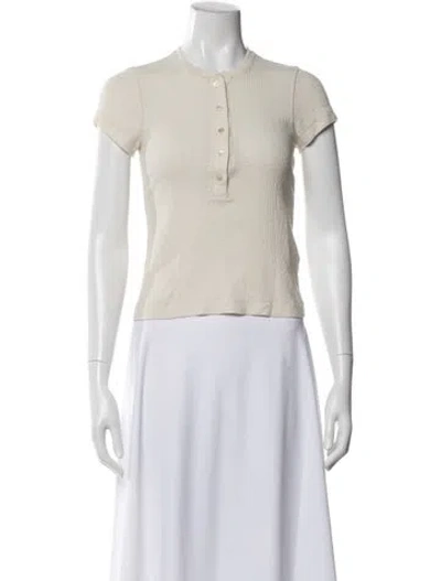 Pre-owned Doen Silk Short Sleeve Polo In White