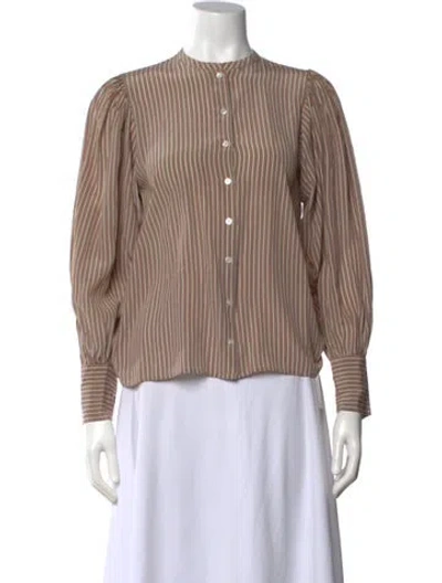 Pre-owned Doen Silk Striped Blouse In Brown