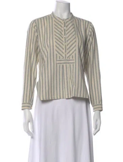 Pre-owned Doen Silk Striped Blouse In Neutral