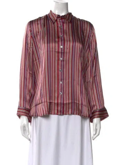 Pre-owned Doen Silk Striped Blouse In Red