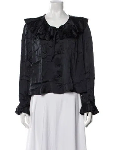 Pre-owned Doen Silk Tie Neck Blouse In Black