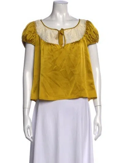 Pre-owned Doen Silk Tie Neck Blouse In Gold