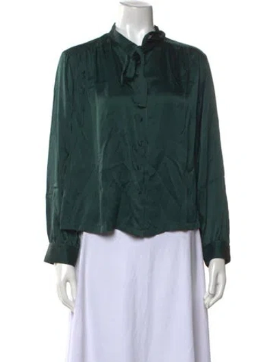 Pre-owned Doen Silk Tie Neck Blouse In Green