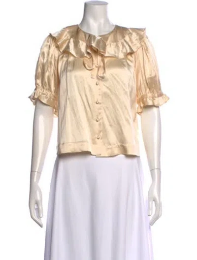 Pre-owned Doen Silk Tie Neck Blouse In Neutral