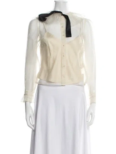 Pre-owned Doen Silk Tie Neck Blouse In Neutrals