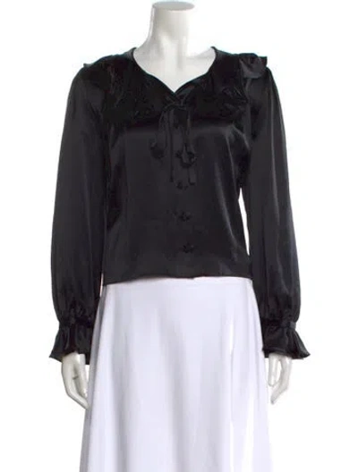 Pre-owned Doen Silk V-neck Blouse In Black