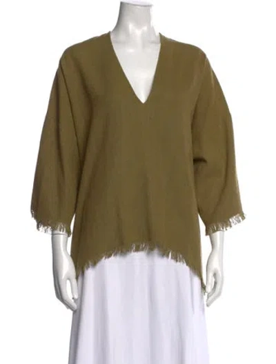 Pre-owned Doen Silk V-neck Blouse In Green