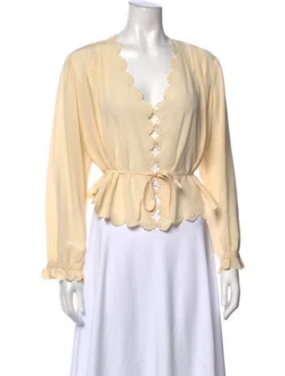 Pre-owned Doen Silk V-neck Blouse In Neutral