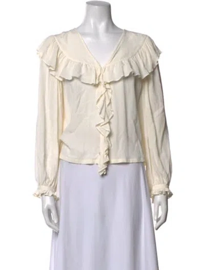 Pre-owned Doen Silk V-neck Blouse In Neutrals
