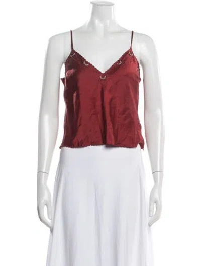 Pre-owned Doen Silk V-neck Top In Red